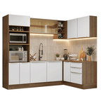 Armário de Cozinha Completa de Canto 416 cm Rustic/Branco Veludo Lux Madesa 01