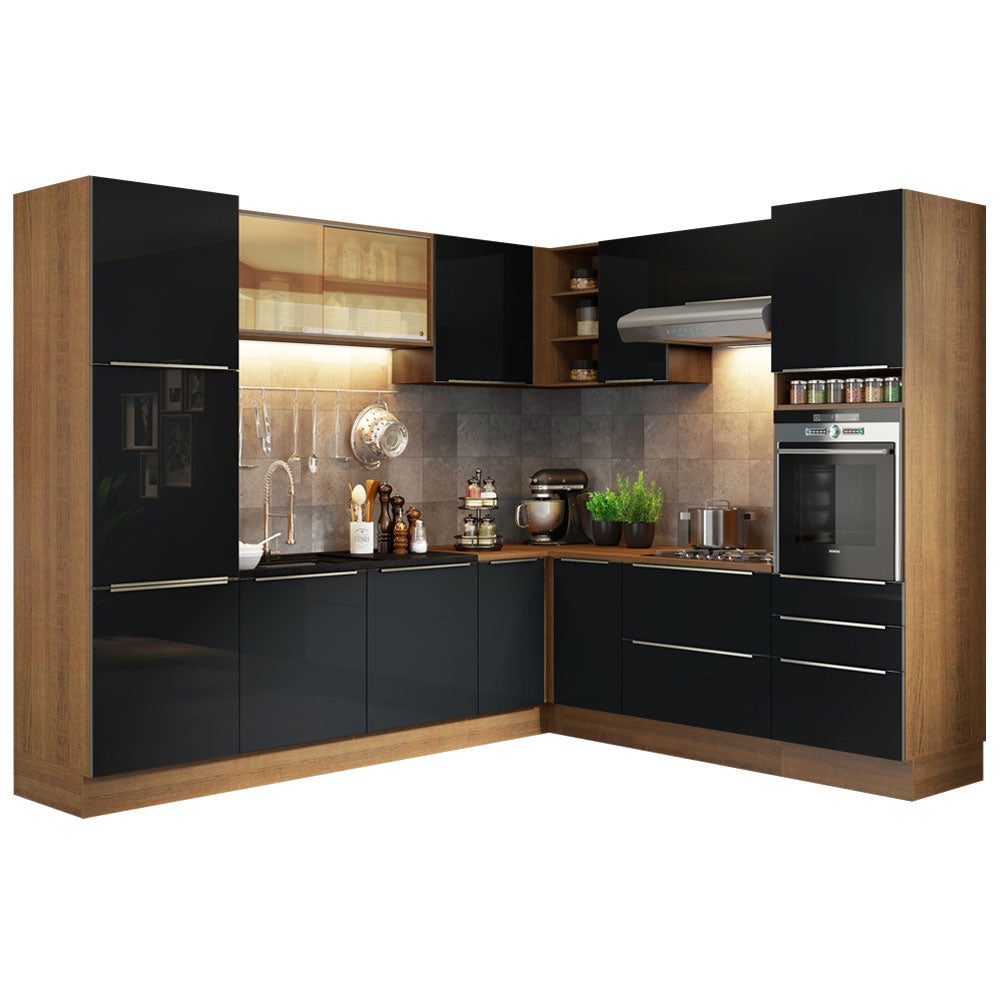 Armário de Cozinha Completa de Canto 526 x 60 cm Rustic/Preto Lux Madesa 01