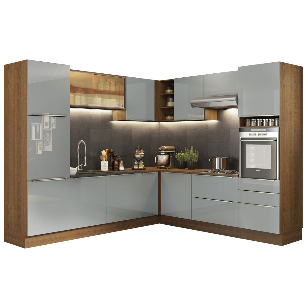 Armário de Cozinha Completa de Canto 546 x 60 cm Rustic/Cinza Lux Madesa 01