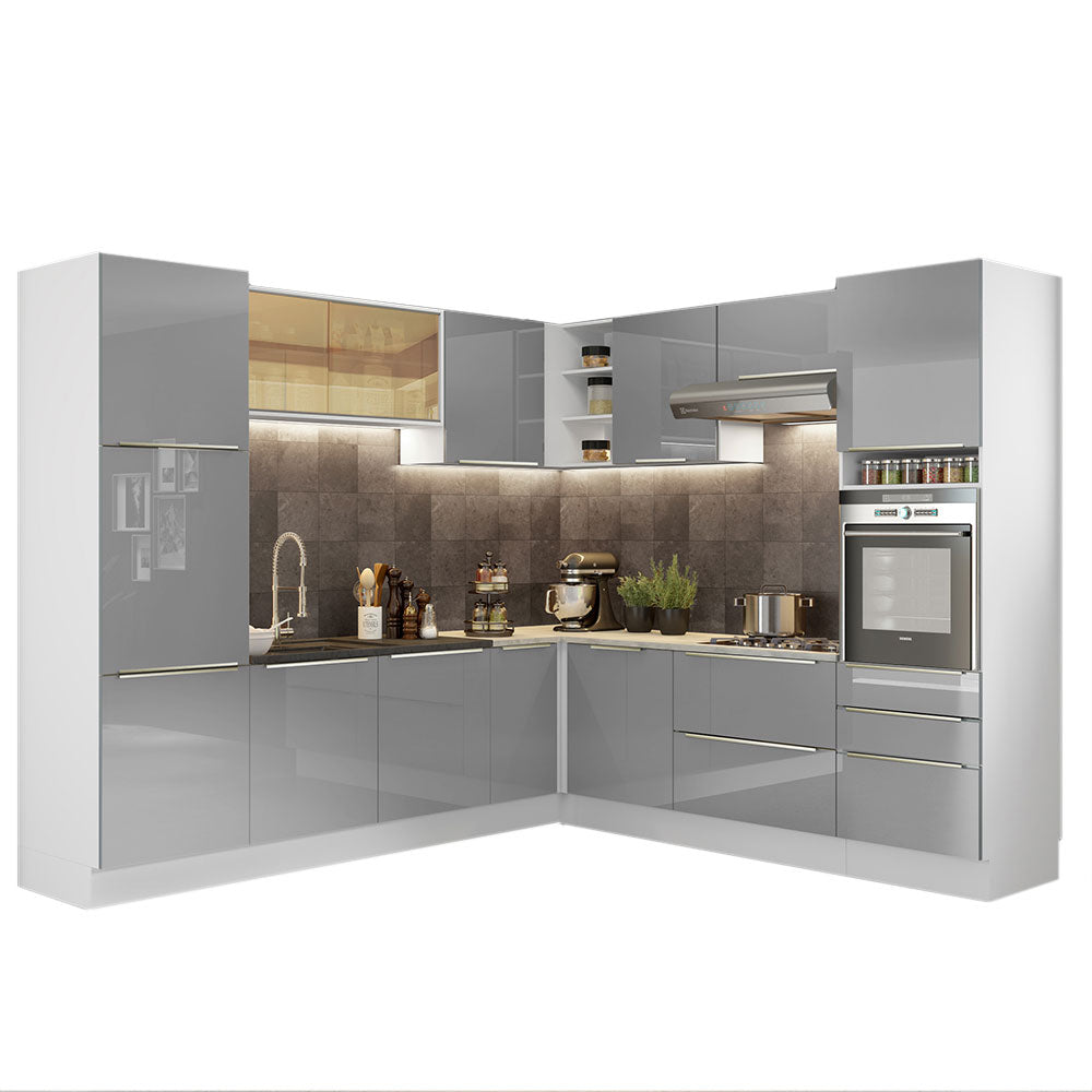 Armário de Cozinha Completa de Canto 546 x 60 cm Branco/Cinza Lux Madesa 01