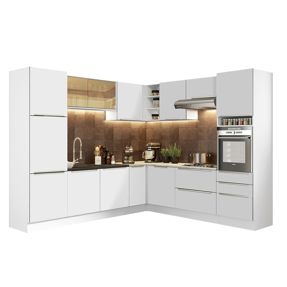 Armário de Cozinha Completa de Canto 546 x 60 cm Branco/Branco Veludo Lux Madesa 01