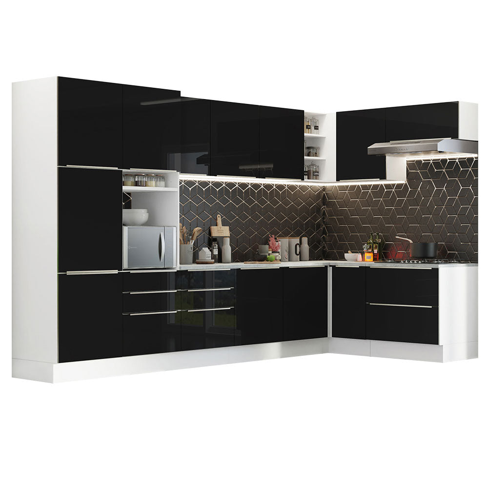 Armário de Cozinha Completa de Canto 546 x 60 cm Branco/Preto Lux Madesa 05