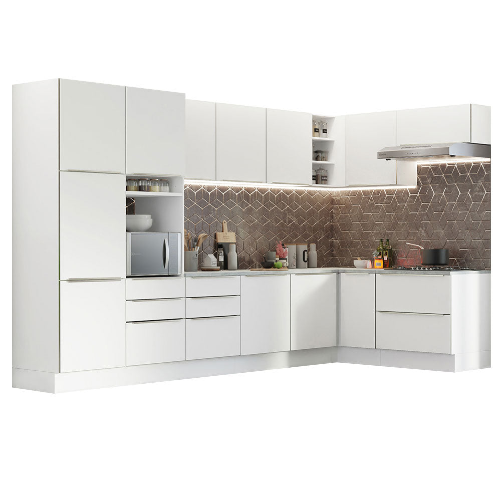 Armário de Cozinha Completa de Canto 546 x 60 cm Branco Veludo Lux Madesa 05