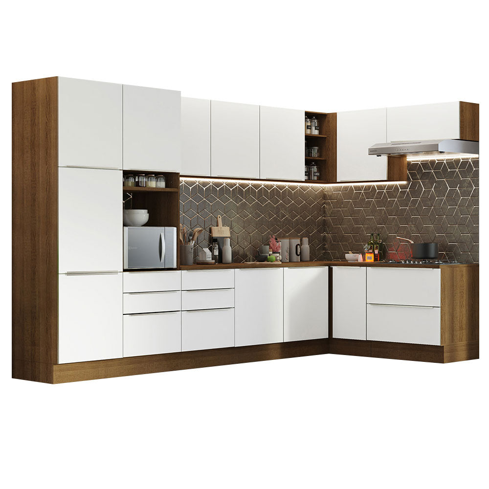 Armário de Cozinha Completa de Canto 546cm Rustic/Branco Veludo
