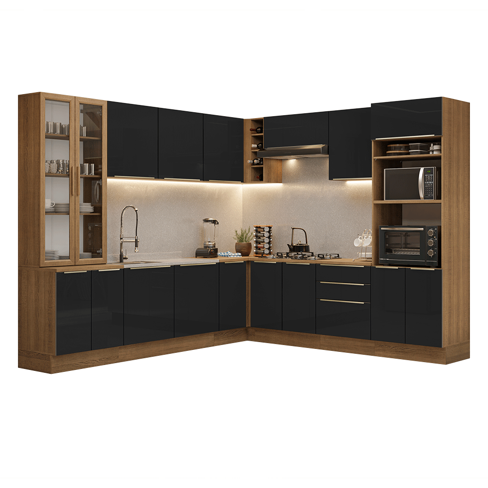 Armário de Cozinha Completa de Canto 549 cm Rustic/Preto Lux Madesa 01