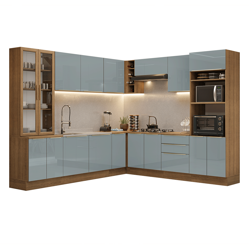 Armário de Cozinha Completa de Canto 549 cm Rustic/Cinza Lux Madesa 01