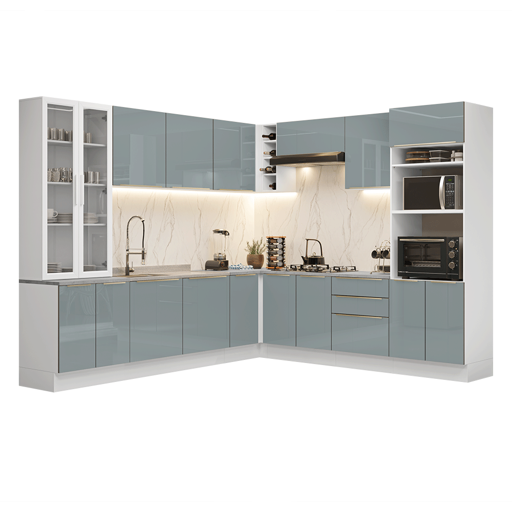 Armário de Cozinha Completa de Canto 549 cm Branco/Cinza Lux Madesa 01