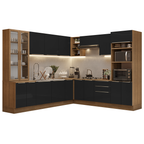 Armário de Cozinha Completa 566cm Rustic/Preto Lux Madesa 01