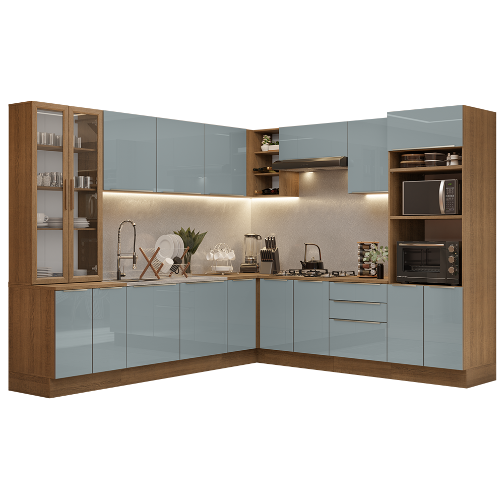 Armário de Cozinha Completa 566cm Rustic/Cinza Lux Madesa 01