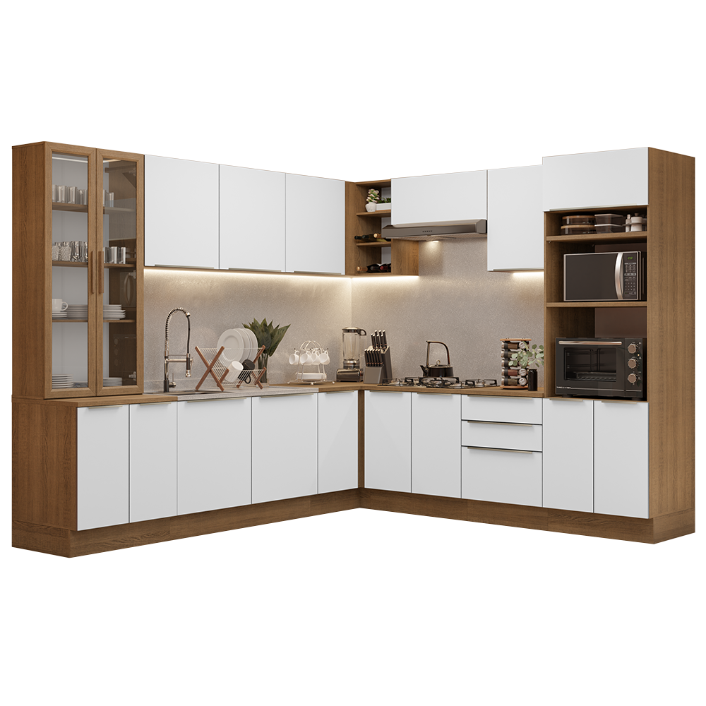 Armário de Cozinha Completa 566cm Rustic/Branco Veludo Lux Madesa 01