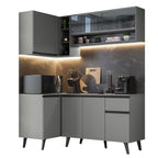 Armário de Cozinha Completa de Canto 265cm Cinza Nice Madesa 01