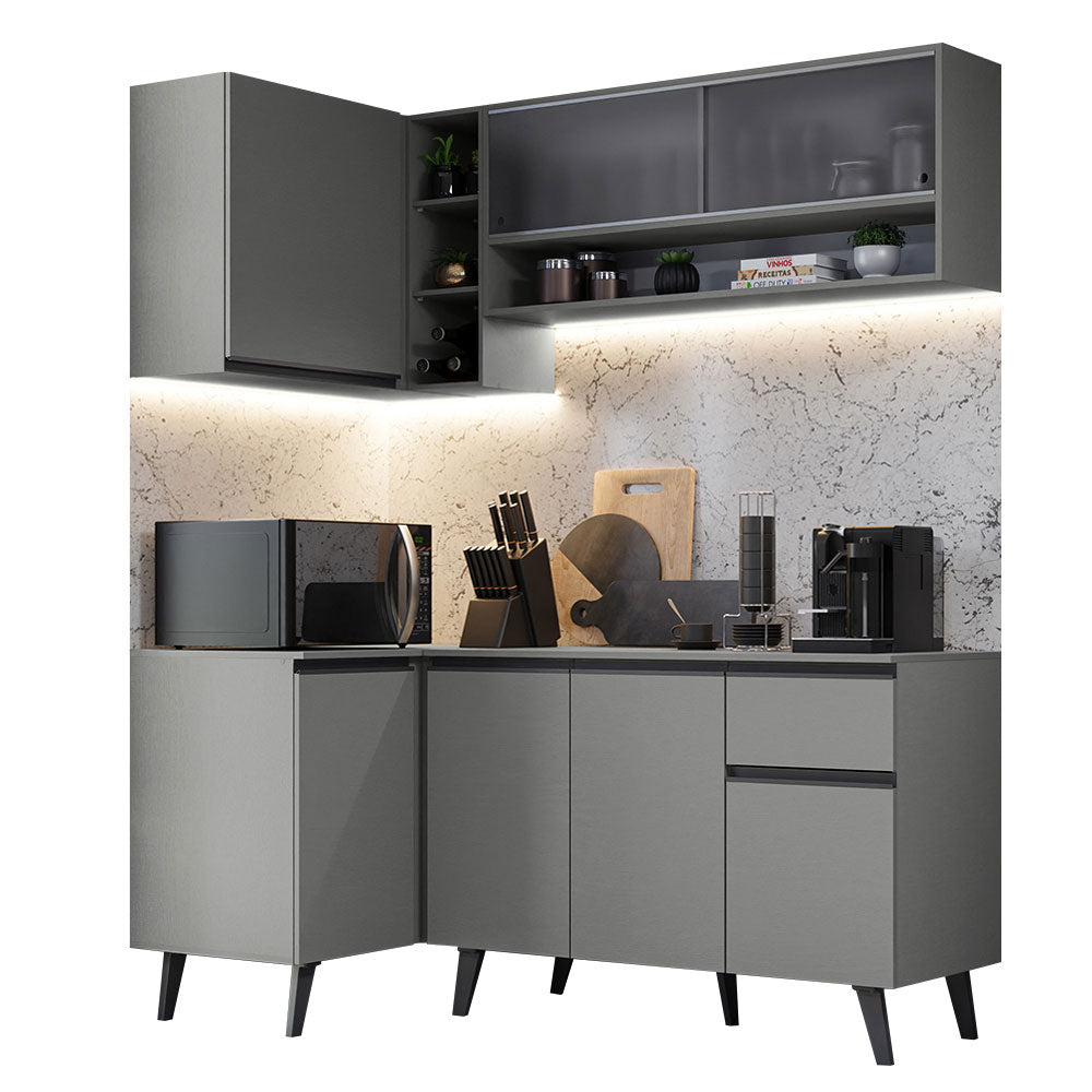 Armário de Cozinha Completa de Canto 265cm Cinza Nice Madesa 02