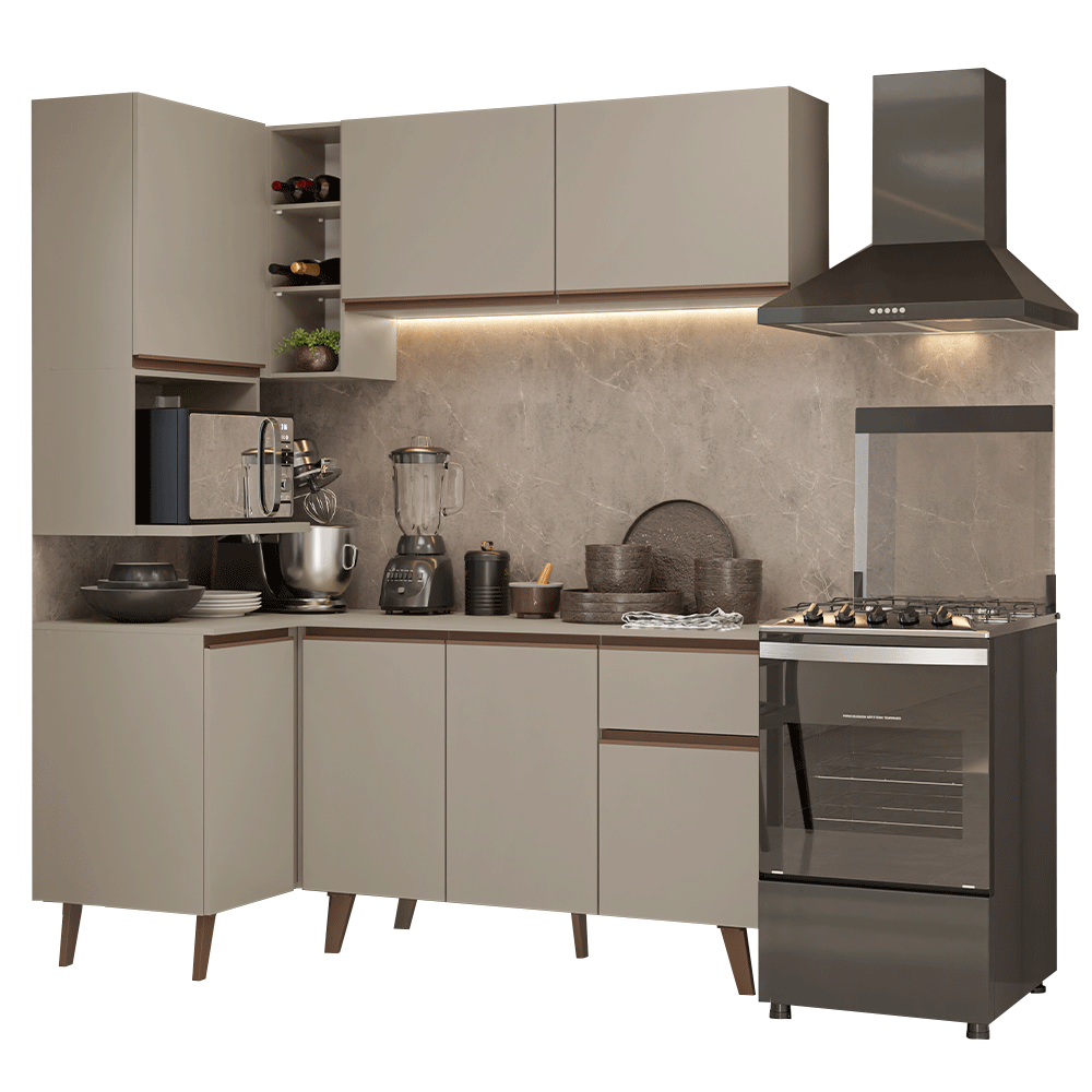 Armário de Cozinha Completa de Canto 265 cm Crema Nice Madesa 05