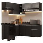 Armário de Cozinha Completa de Canto Suspenso 325 cm Preto Nice Madesa 01