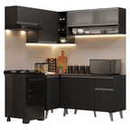 Armário de Cozinha Completa de Canto 325 cm Preto Nice Madesa 03