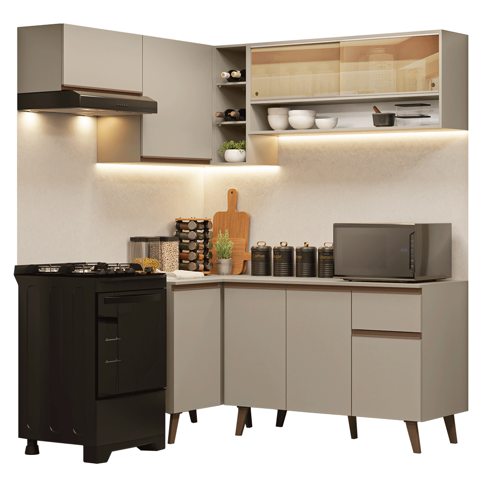 Armário de Cozinha Completa de Canto 325 cm Crema Nice Madesa 04