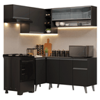 Armário de Cozinha Completa de Canto 325 cm Preto Nice Madesa 04