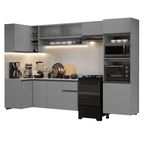 Armário de Cozinha Completa de Canto Suspenso 385cm Cinza Nice Madesa 01