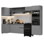 Armário de Cozinha Completa de Canto Suspenso 385cm Cinza Nice Madesa 02