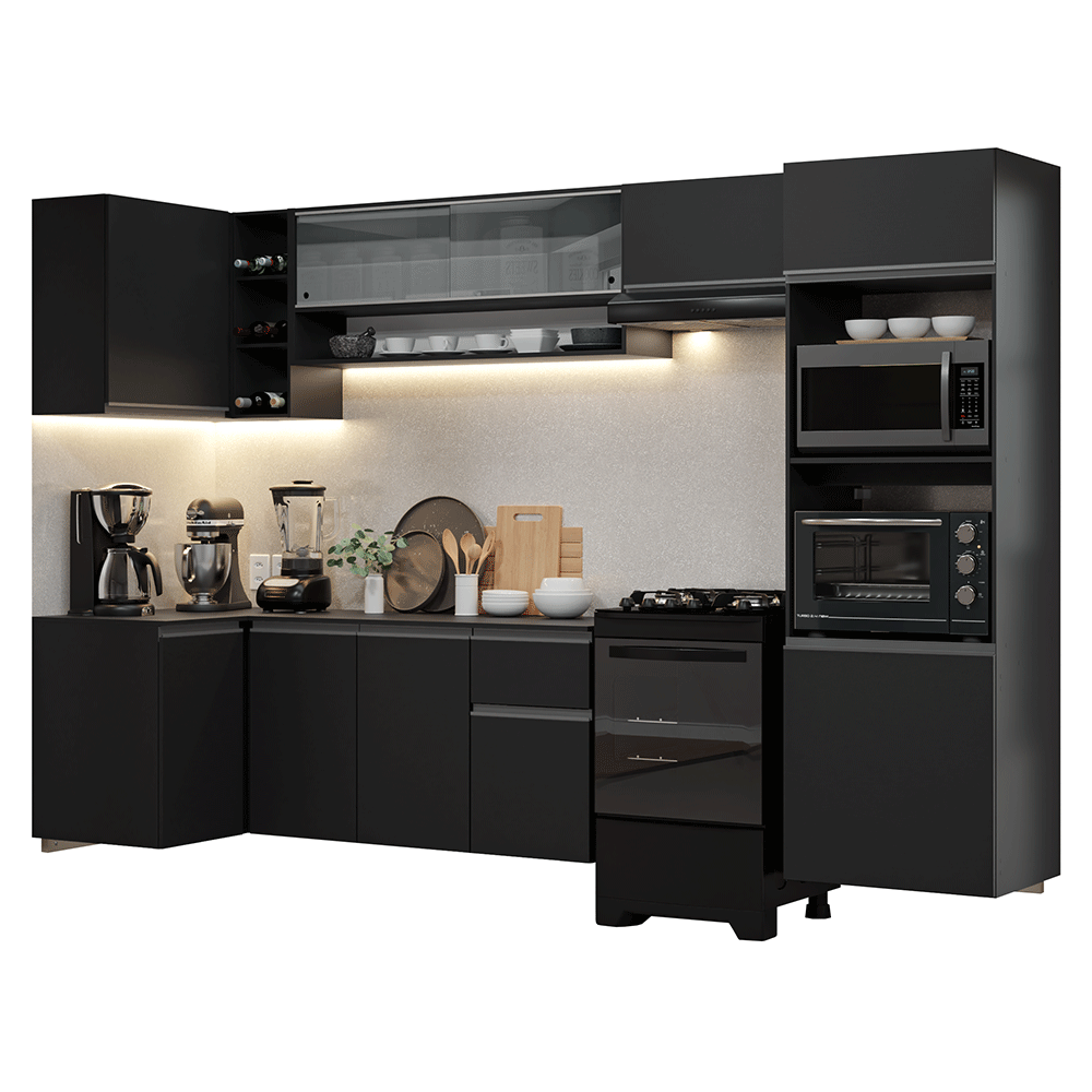 Armário de Cozinha Completa de Canto Suspenso 385 cm Preto Nice Madesa 02