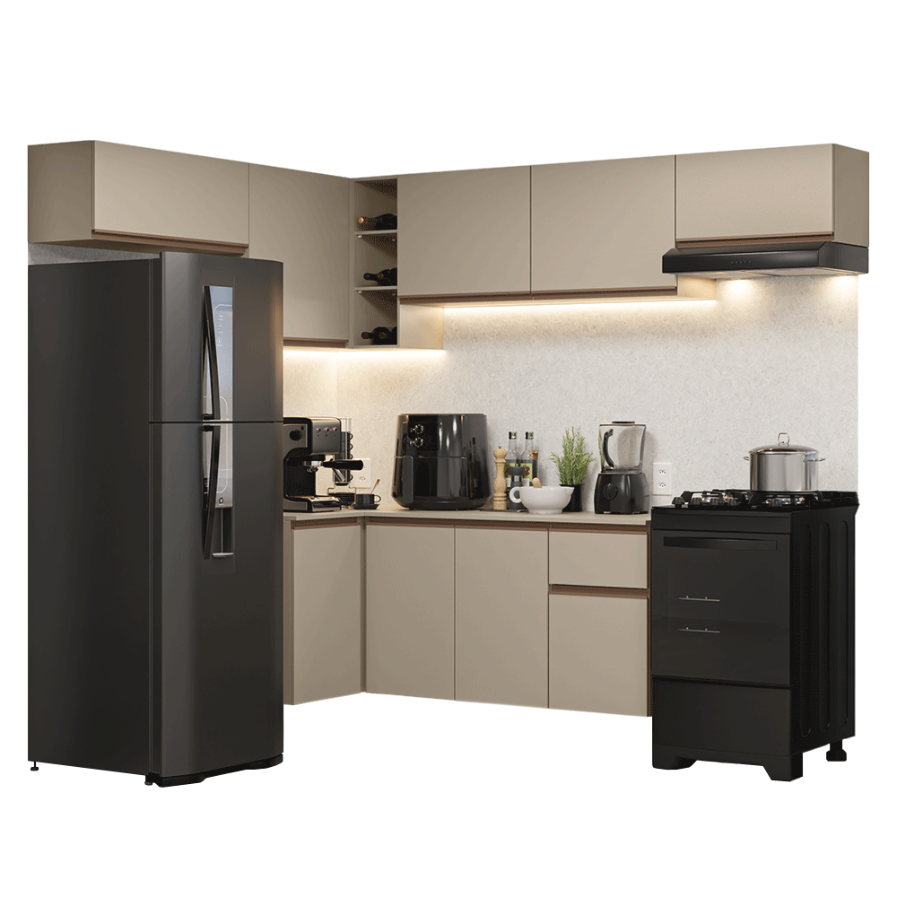 Armário de Cozinha Completa de Canto Suspensa 405 cm Crema Nice Madesa 01