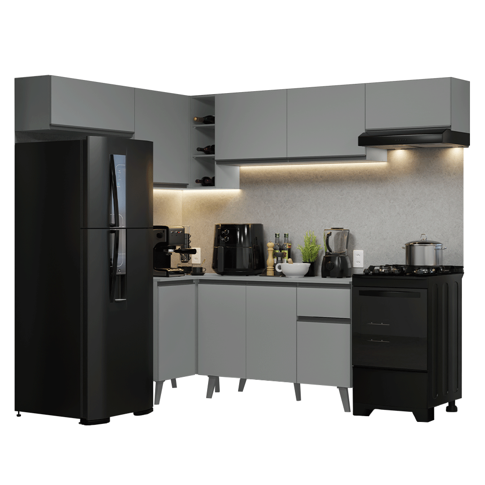 Armário de Cozinha Completa de Canto 405cm Cinza Nice Madesa 02