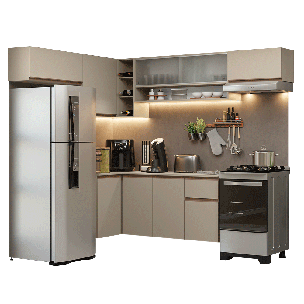 Armário de Cozinha Completa de Canto Suspensa 405 cm Crema Nice Madesa 03