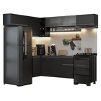 Armário de Cozinha Completa de Canto Suspenso 405 cm Preto Nice Madesa 03