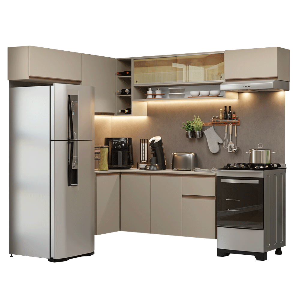 Armário de Cozinha Completa de Canto Suspensa 405 cm Crema Nice Madesa 04