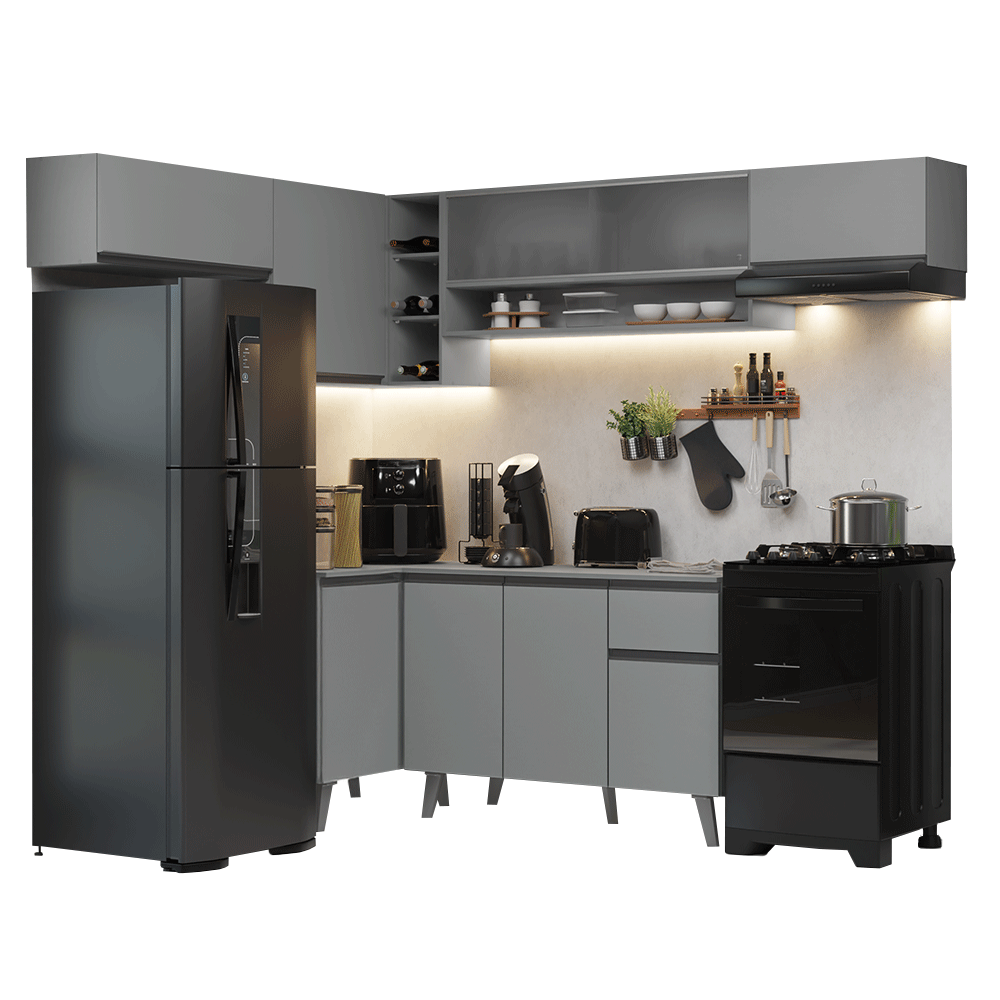 Armário de Cozinha Completa de Canto 405cm Cinza Nice Madesa 05