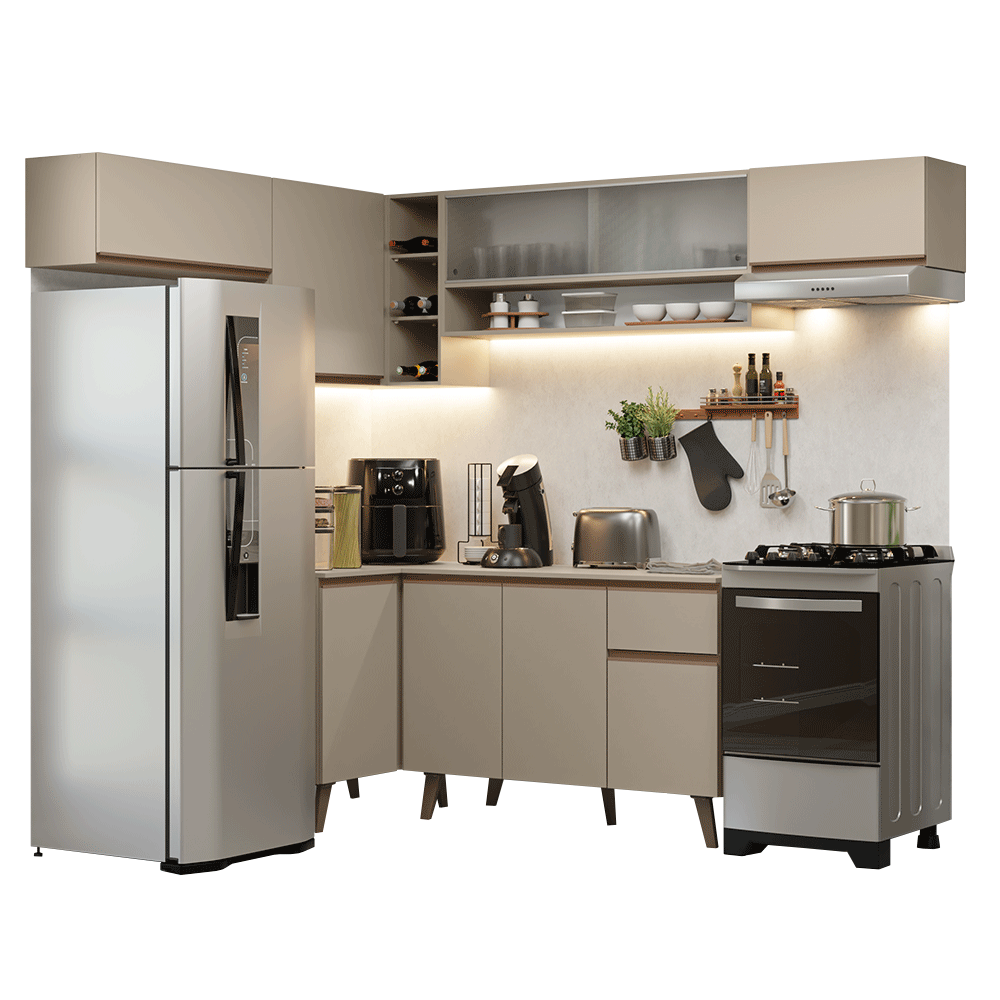 Armário de Cozinha Completa de Canto 405 cm Crema Nice Madesa 05