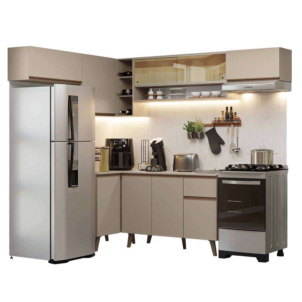 Armário de Cozinha Completa de Canto 405 cm Crema Nice Madesa 06