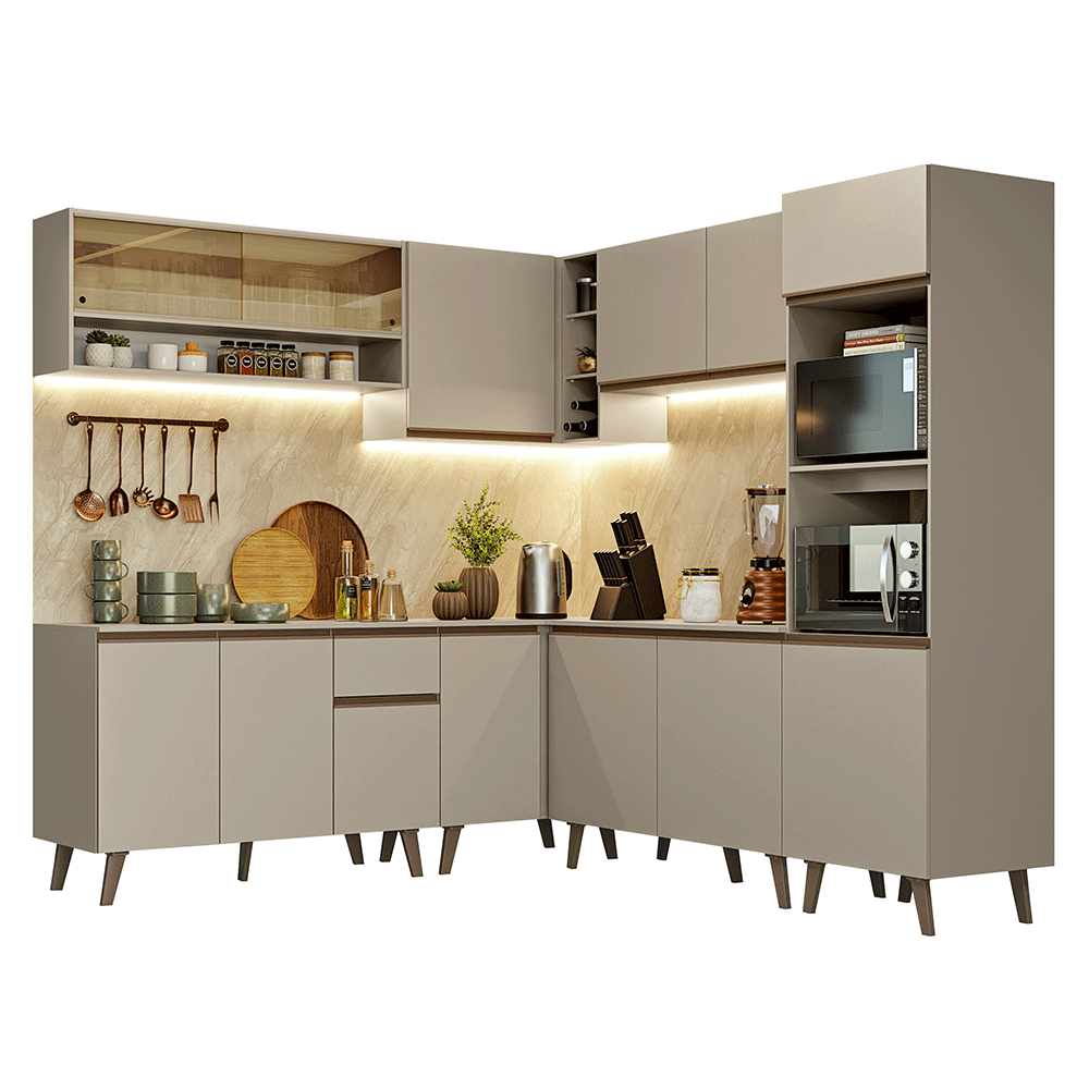 Armário de Cozinha Completa de Canto 445cm Crema Nice Madesa 01