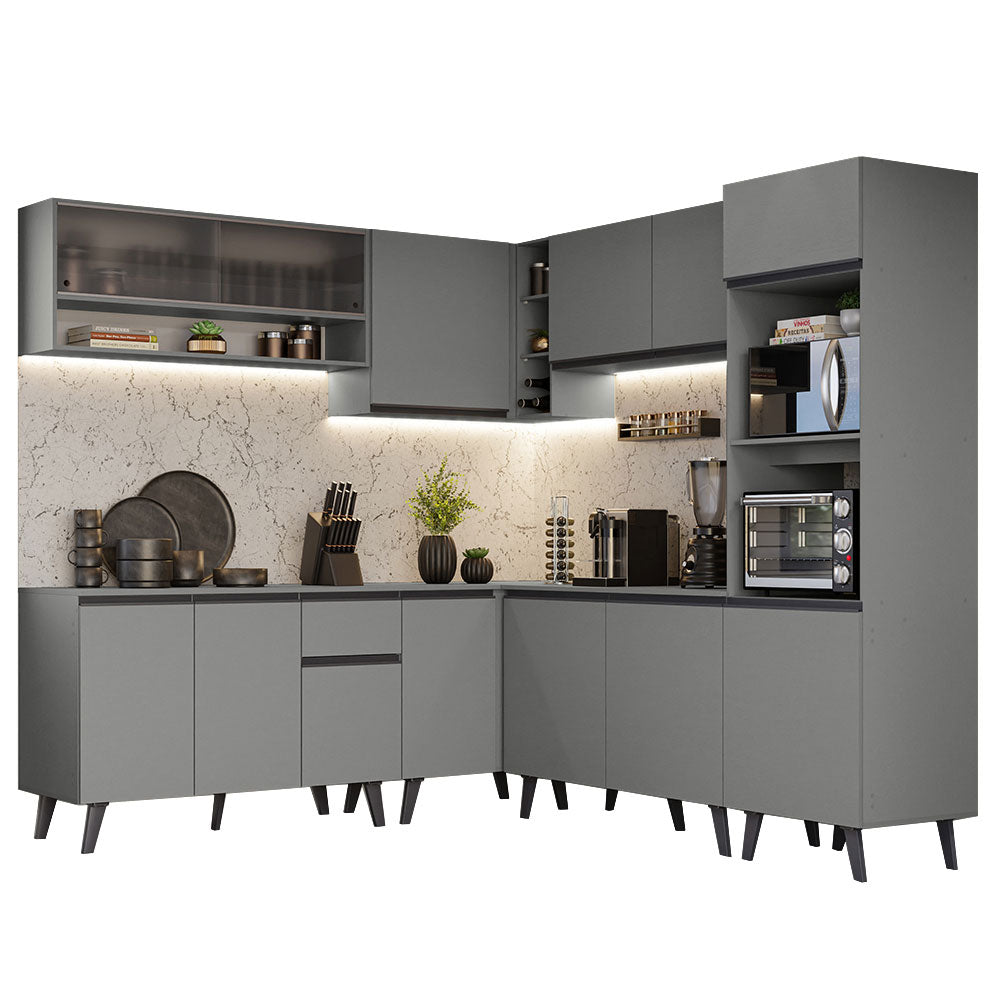 Armário de Cozinha Completa de Canto 445cm Cinza Nice Madesa 02