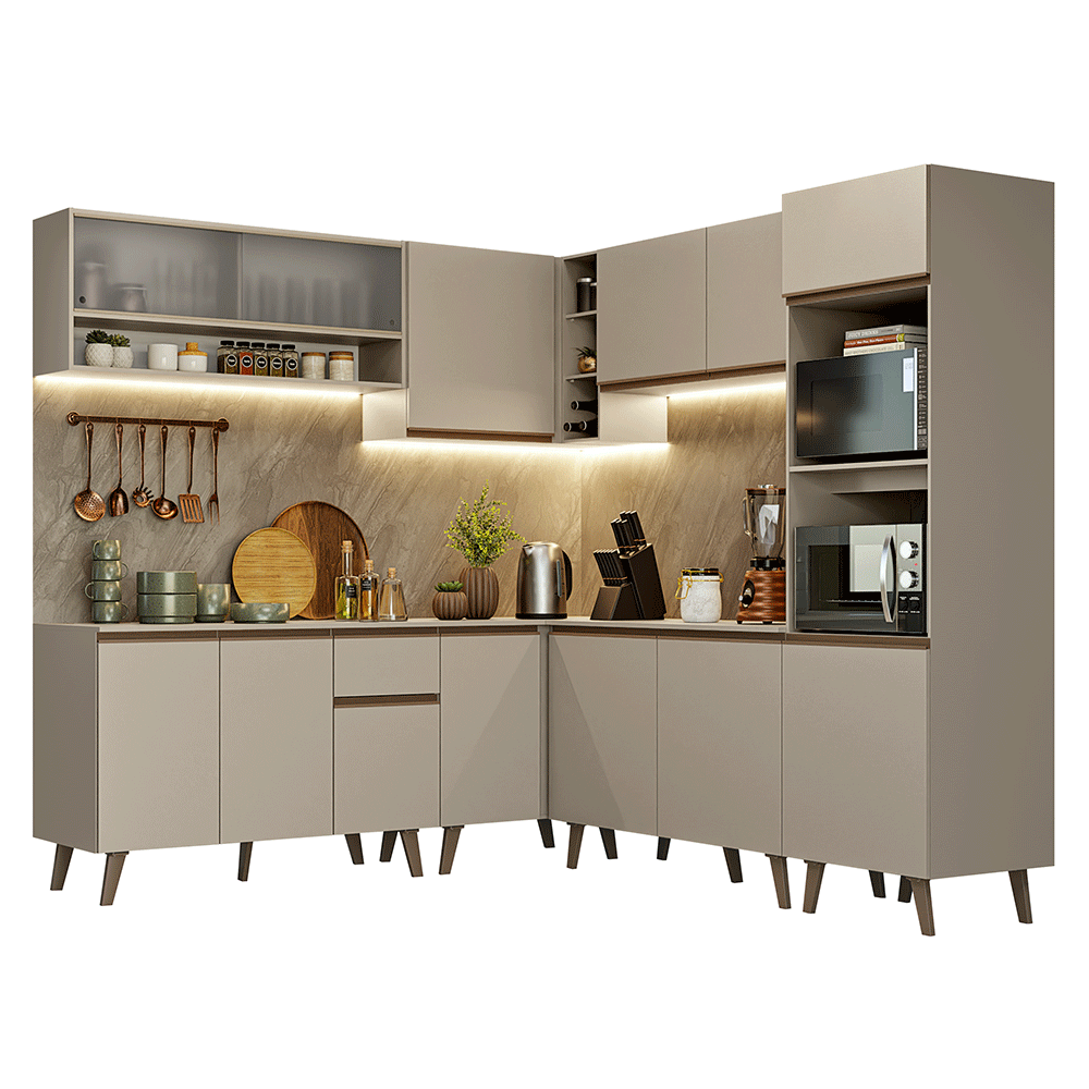 Armário de Cozinha Completa de Canto 445cm Crema Nice Madesa 02