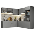 Armário de Cozinha Completa de Canto 445cm Suspensa Cinza Nice Madesa 03