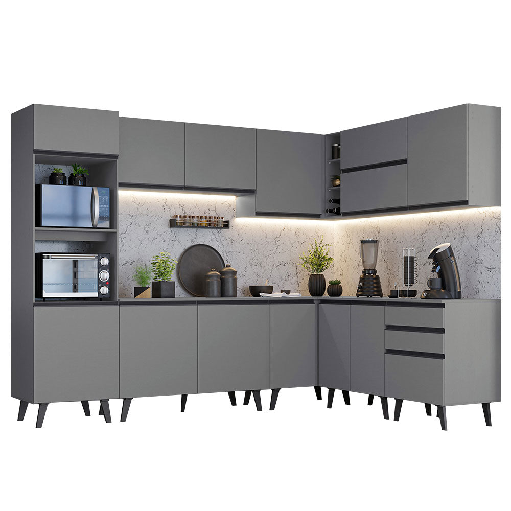 Armário de Cozinha Completa de Canto 465cm Cinza Nice Madesa 01