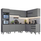 Armário de Cozinha Completa de Canto 465cm Cinza Nice Madesa 01