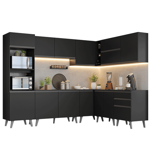 Armário de Cozinha Completa de Canto 465 cm Preto Nice Madesa 01