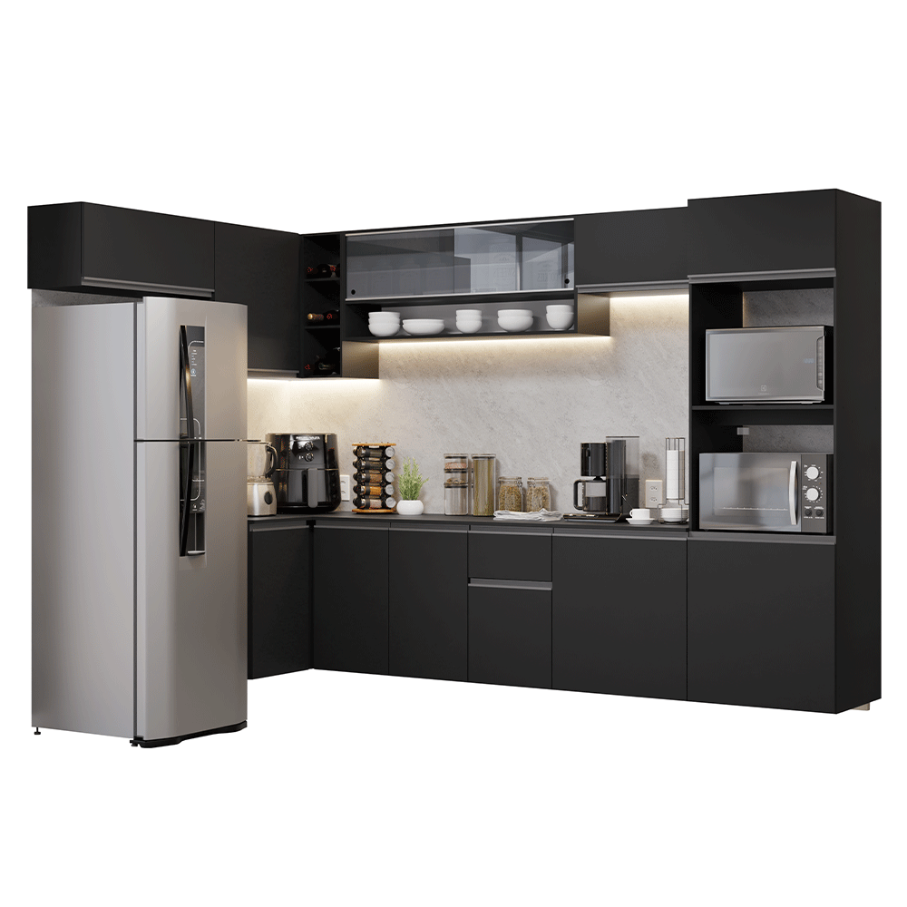 Armário de Cozinha Completa de Canto Suspenso 465 cm Preto Nice Madesa 03