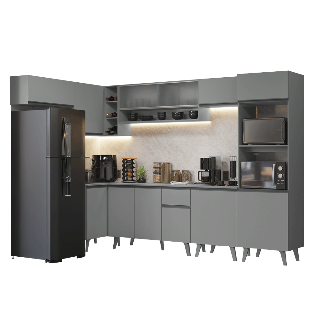 Armário de Cozinha Completa de Canto 465cm Cinza Nice Madesa 04