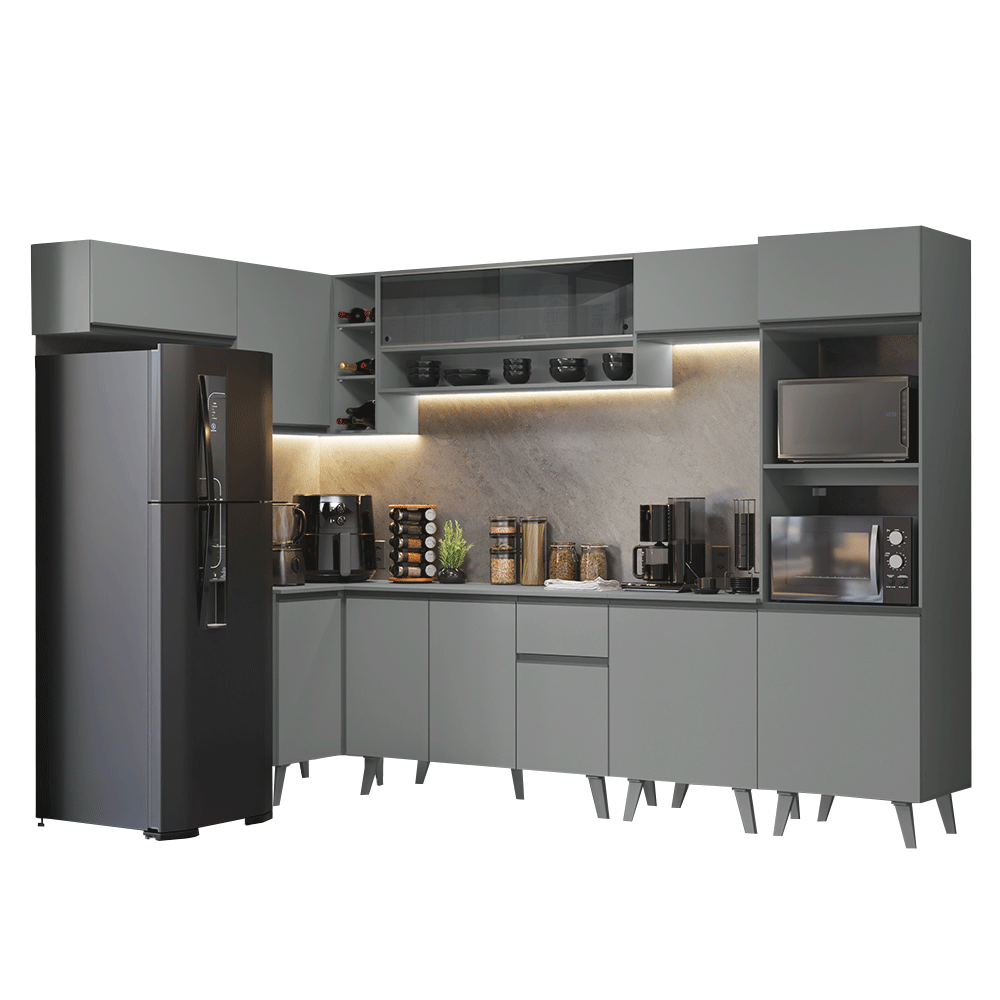 Armário de Cozinha Completa de Canto 465cm Cinza Nice Madesa 05
