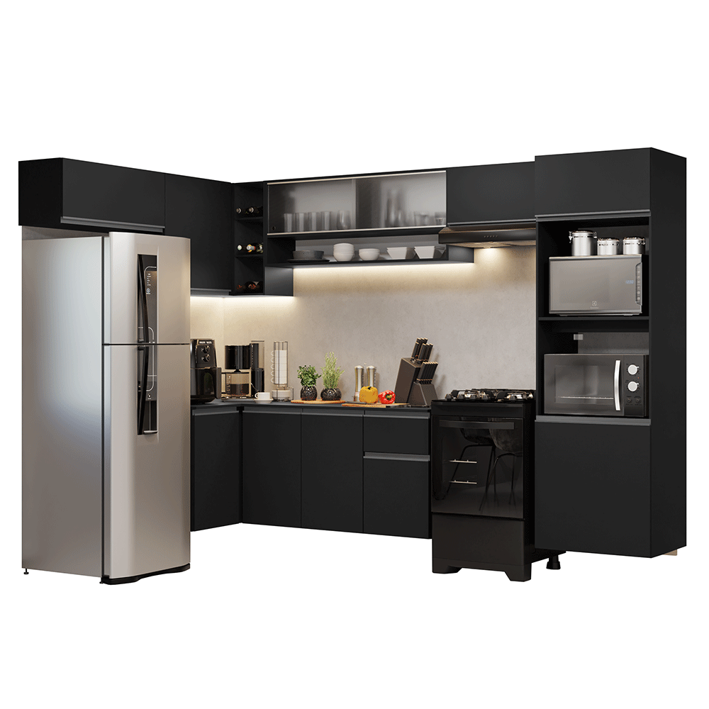 Armário de Cozinha Completa de Canto Suspenso 465 cm Preto Nice Madesa 06