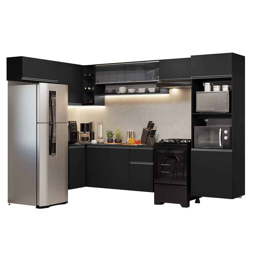 Armário de Cozinha Completa de Canto Suspenso 465 cm Preto Nice Madesa 07