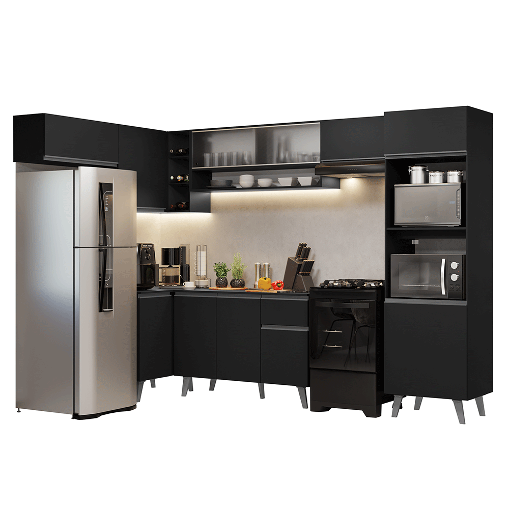 Armário de Cozinha Completa de Canto 465 cm Preto Nice Madesa 08