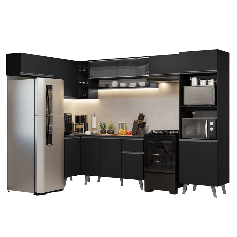 Armário de Cozinha Completa de Canto 465 cm Preto Nice Madesa 09
