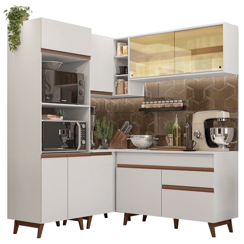 Armário de Cozinha Completa de Canto 332cm Branco Reims Madesa 01