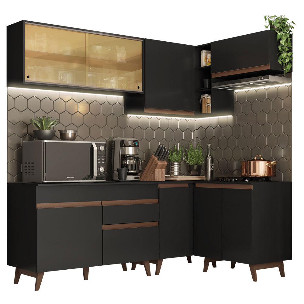 Armário de Cozinha Completa de Canto 332cm Preto Reims Madesa 02