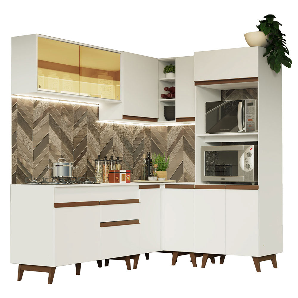 Armário de Cozinha Completa de Canto 367cm Branco Reims Madesa 01