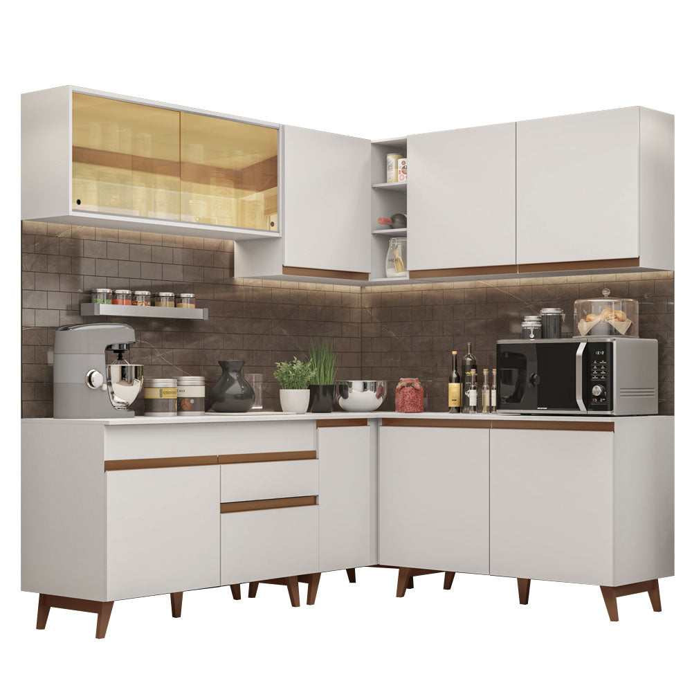 Armário de Cozinha Completa de Canto 382cm Branco Reims Madesa 01